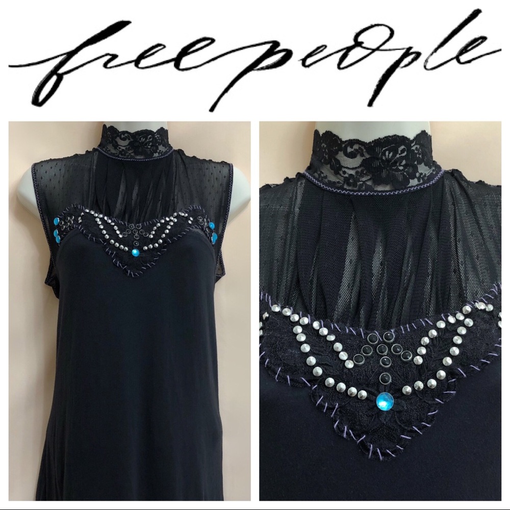 Free People black lace collar embellished tank